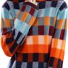 100% Merino Woolen Women's Clothing Sweater Fashion Checkerboard Plaid Top Knit Turtleneck Pullover Autumn Winter