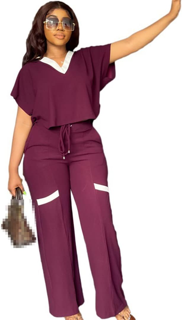 African Clothes Women 2 Piece Set T Shirt Tops and Pant Suits Set Summer Splice Fashion Office Lady Africa Clothing Outfits - Image 7