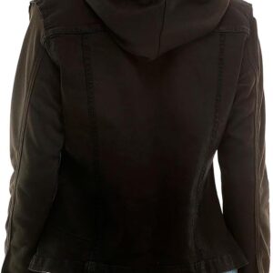 Amazing Ladies' Denim Jacket with Fleece Hoodie - Presents for Women - Fashion Women Clothing - Black, L