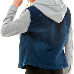 Amazing Ladies' Denim Jacket with Fleece Hoodie - Presents for Women - Fashion Women Clothing - Dark Washed, L