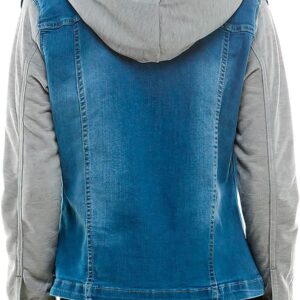 Amazing Ladies' Denim Jacket with Fleece Hoodie - Presents for Women - Fashion Women Clothing - Light Washed, XL