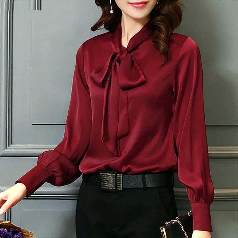 Autumn Casual Chiffon Vneck Lantern Sleeve Fashion Blouses Clothes - Image 4