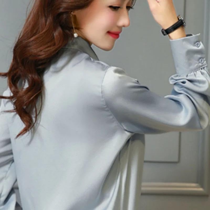 Autumn Casual Chiffon Vneck Lantern Sleeve Fashion Blouses Clothes - Image 7