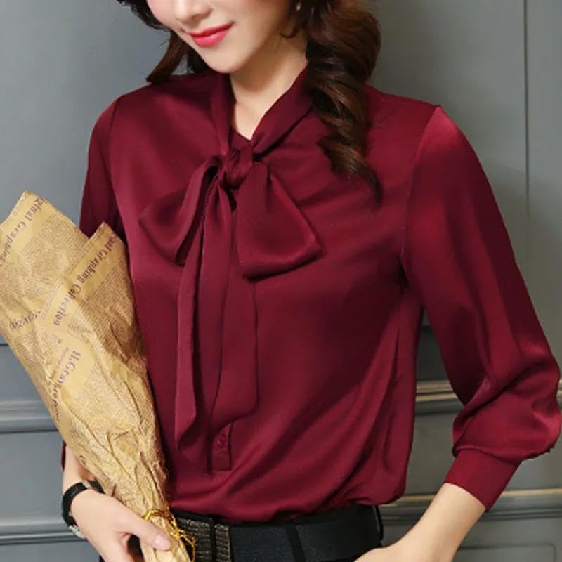 Autumn Casual Chiffon Vneck Lantern Sleeve Fashion Blouses Clothes - Image 6