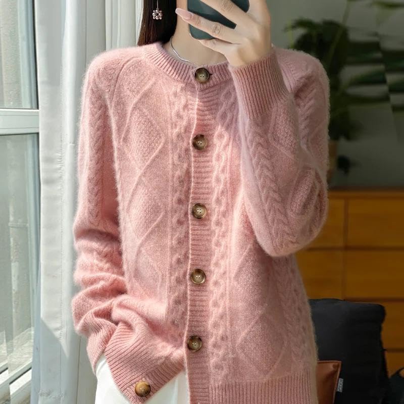 Autumn Winter Women' Clothing 100% Pure Neck Knitted Cardigan Twisted Flower Long Sleeve Tops Warm Shirt - Image 5
