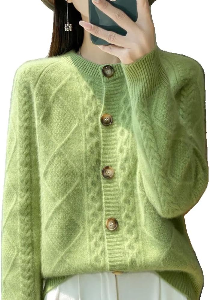 Autumn Winter Women' Clothing 100% Pure Neck Knitted Cardigan Twisted Flower Long Sleeve Tops Warm Shirt - Image 7
