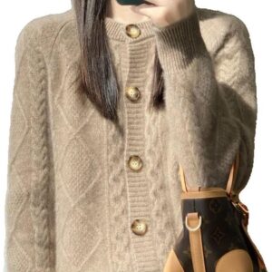 Autumn Winter Women' Clothing 100% Pure Neck Knitted Cardigan Twisted Flower Long Sleeve Tops Warm Shirt