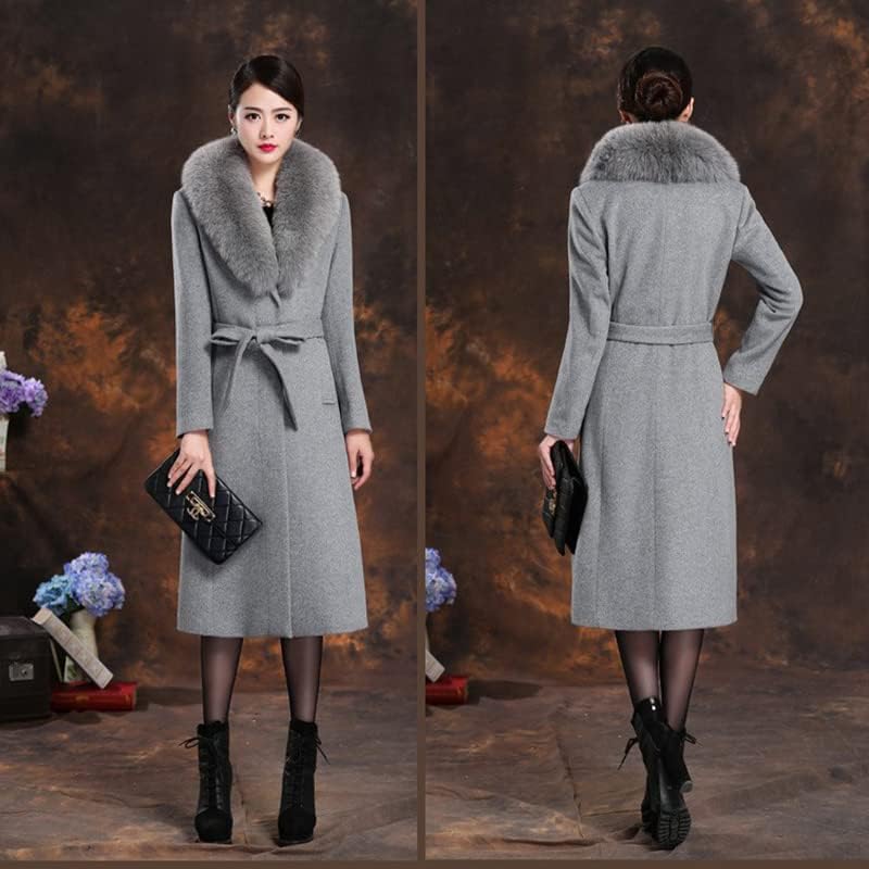 Autumn Winter Women Fashion Belt Coat Warm Color Long Jacket With Pocket Ladies Outwear Slim Fur Collar Clothing For Womens - Image 6