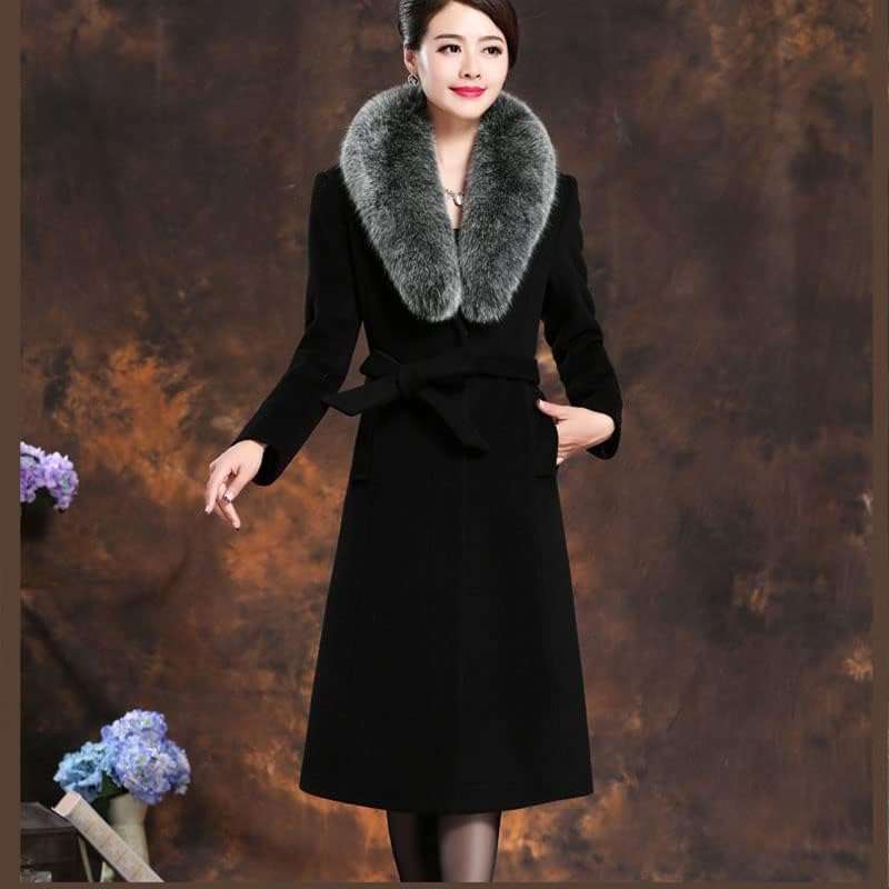 Autumn Winter Women Fashion Belt Coat Warm Color Long Jacket With Pocket Ladies Outwear Slim Fur Collar Clothing For Womens - Image 3