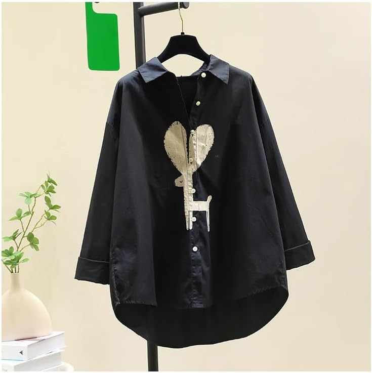 Black Shirt for Women Spring Clothes Loose Casual Temperament top - Image 3
