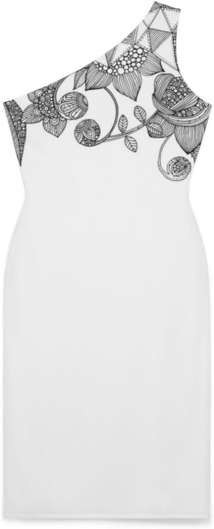 Boho Eco Boutique One Shoulder Dress | White and Black Floral Print | Bohemian Style Women's Fashion | Eco-Friendly Clothing - Image 3