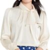 Bowknot Chiffon Shirt Women's Tops Small Shirt Women's Clothing Long Sleeve Women's Shirt(Beige,L)