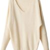 Cashmere Sweater Women Clothing Warm Top Knitted V-Neck Pullover Women Sweater Business Work Creamy-White M