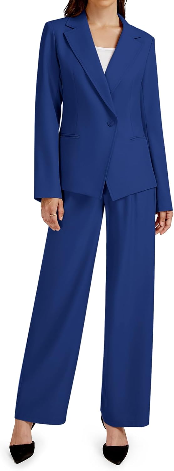 Casly Lamiit 2 Piece Outfits for Women Business Casual Single Button Blazer Jacket and Wide Leg Pants Matching Suit Sets - Image 11