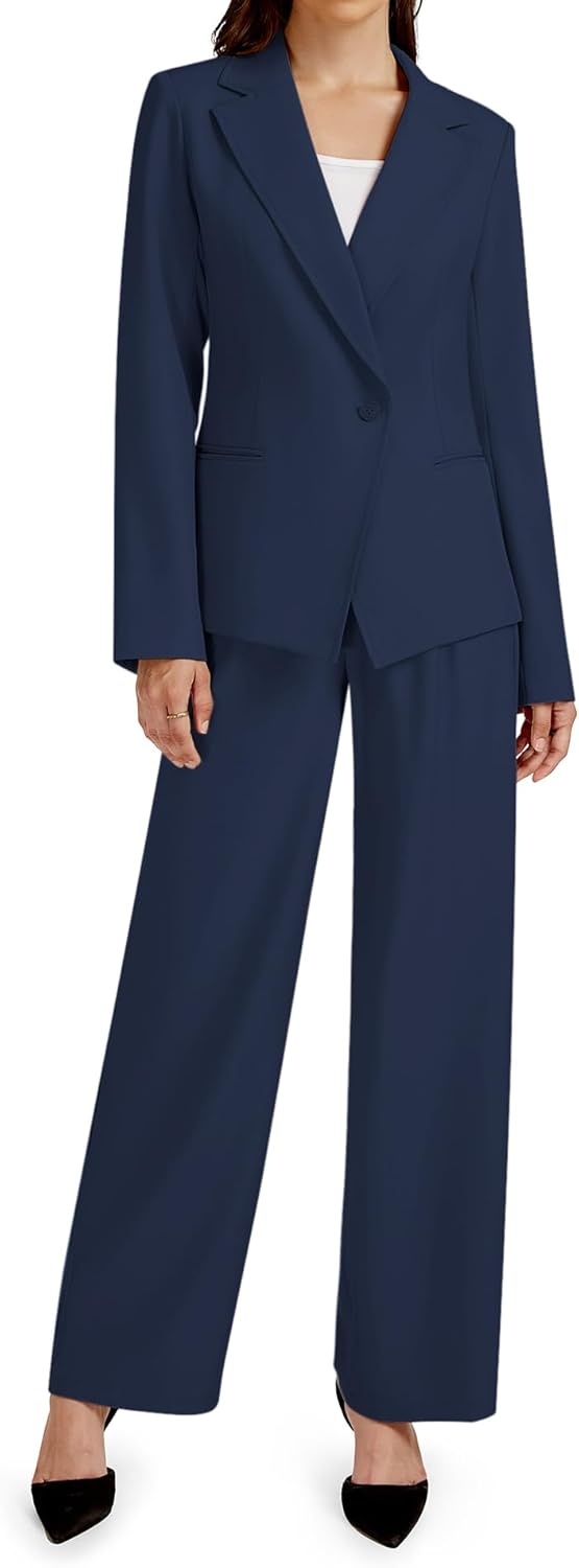 Casly Lamiit 2 Piece Outfits for Women Business Casual Single Button Blazer Jacket and Wide Leg Pants Matching Suit Sets - Image 9