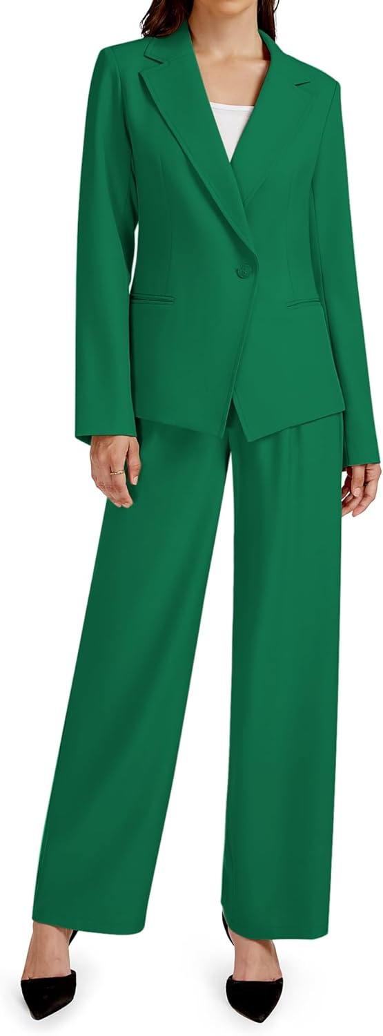 Casly Lamiit 2 Piece Outfits for Women Business Casual Single Button Blazer Jacket and Wide Leg Pants Matching Suit Sets