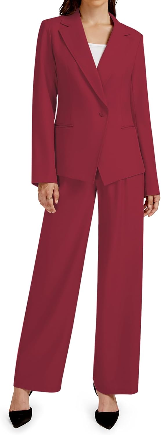 Casly Lamiit 2 Piece Outfits for Women Business Casual Single Button Blazer Jacket and Wide Leg Pants Matching Suit Sets - Image 13