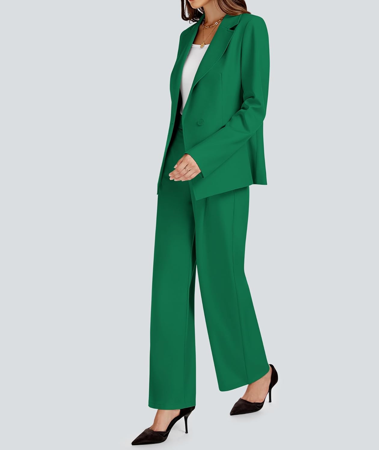 Casly Lamiit 2 Piece Outfits for Women Business Casual Single Button Blazer Jacket and Wide Leg Pants Matching Suit Sets - Image 3