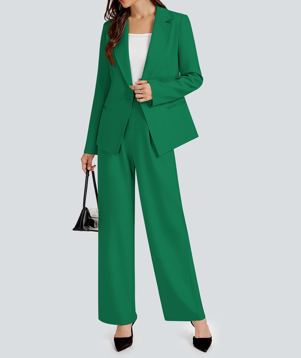 Casly Lamiit 2 Piece Outfits for Women Business Casual Single Button Blazer Jacket and Wide Leg Pants Matching Suit Sets - Image 5