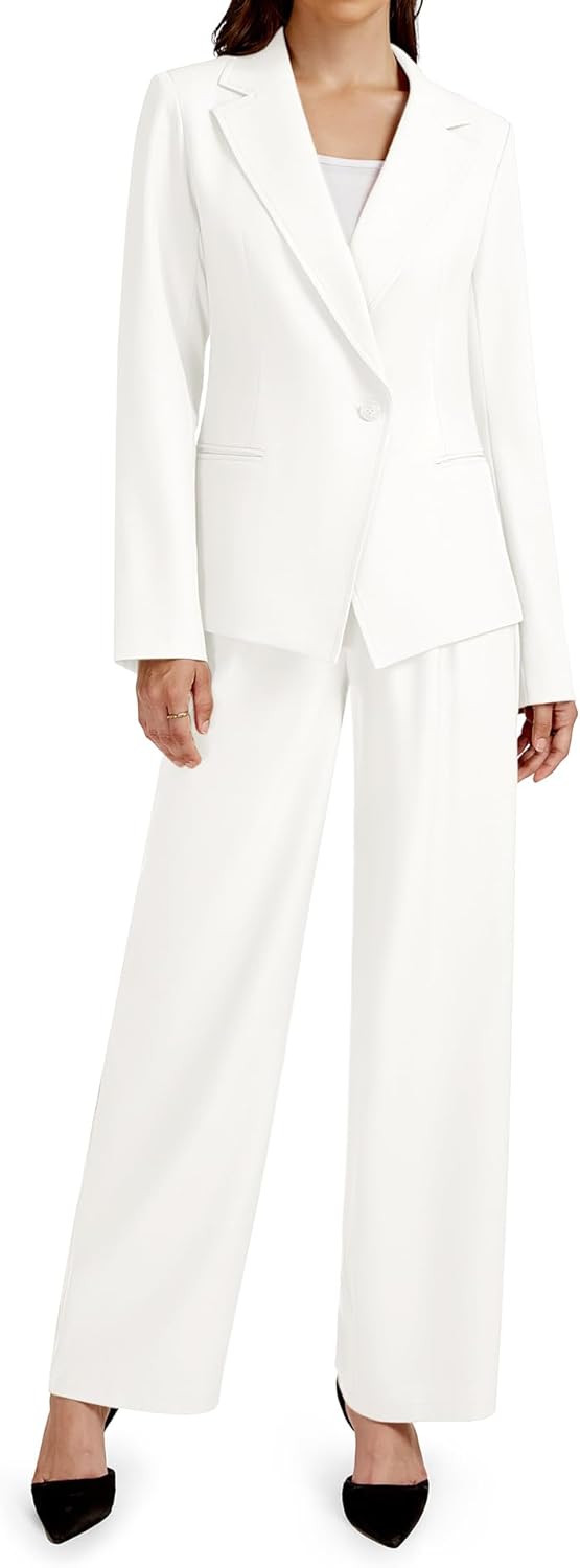Casly Lamiit 2 Piece Outfits for Women Business Casual Single Button Blazer Jacket and Wide Leg Pants Matching Suit Sets - Image 12