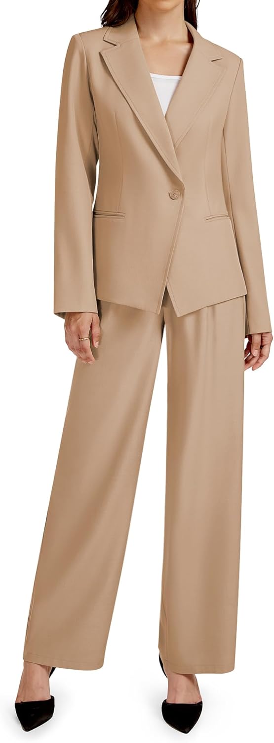 Casly Lamiit 2 Piece Outfits for Women Business Casual Single Button Blazer Jacket and Wide Leg Pants Matching Suit Sets - Image 6