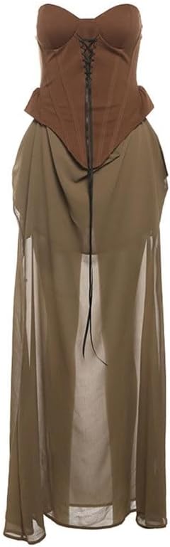 CGTENBS Women's Clothing American Dress Fashion Sleeveles Dress High Waist Splicing Dress(Medium)