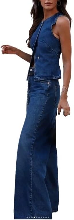 CGTENBS Women's Clothing Sleeveless Vest Fashion Personalized Wide-leg Denim Suit