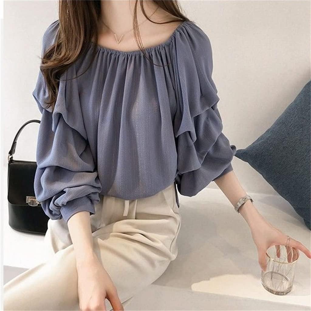 Chiffon Slash Neck Women Shirt SleeveLoose Spring Autumn Intellectual Women's Clothing - Image 3