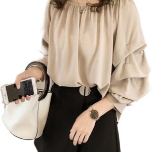 Chiffon Slash Neck Women Shirt SleeveLoose Spring Autumn Women's Clothing