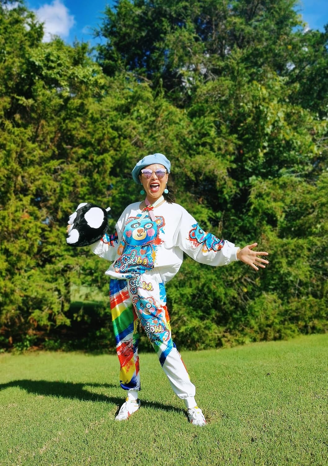 Diamond Pearls Blue Panda Rainbow Outfit for Adults - Dazzle with Good Fortune! - Image 8