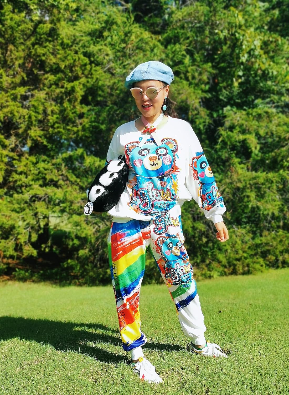 Diamond Pearls Blue Panda Rainbow Outfit for Adults - Dazzle with Good Fortune! - Image 2