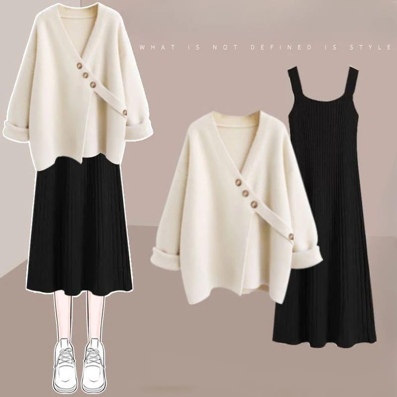 Dresses for Women Autumn Winter Loose Knit Sweater Dress Womens Clothing Cardigan Dress - Image 3