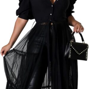 Ekaliy Women Sexy Short Sleeve Bodycon High Low Asymmetrical Ruffle Tunics Blouse Shirt Top Dress