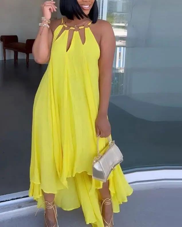 Elegant Dresses Cutout -Ring Decor Asymmetrical Casual Fashion Summer Female Clothing Outfits - Image 2