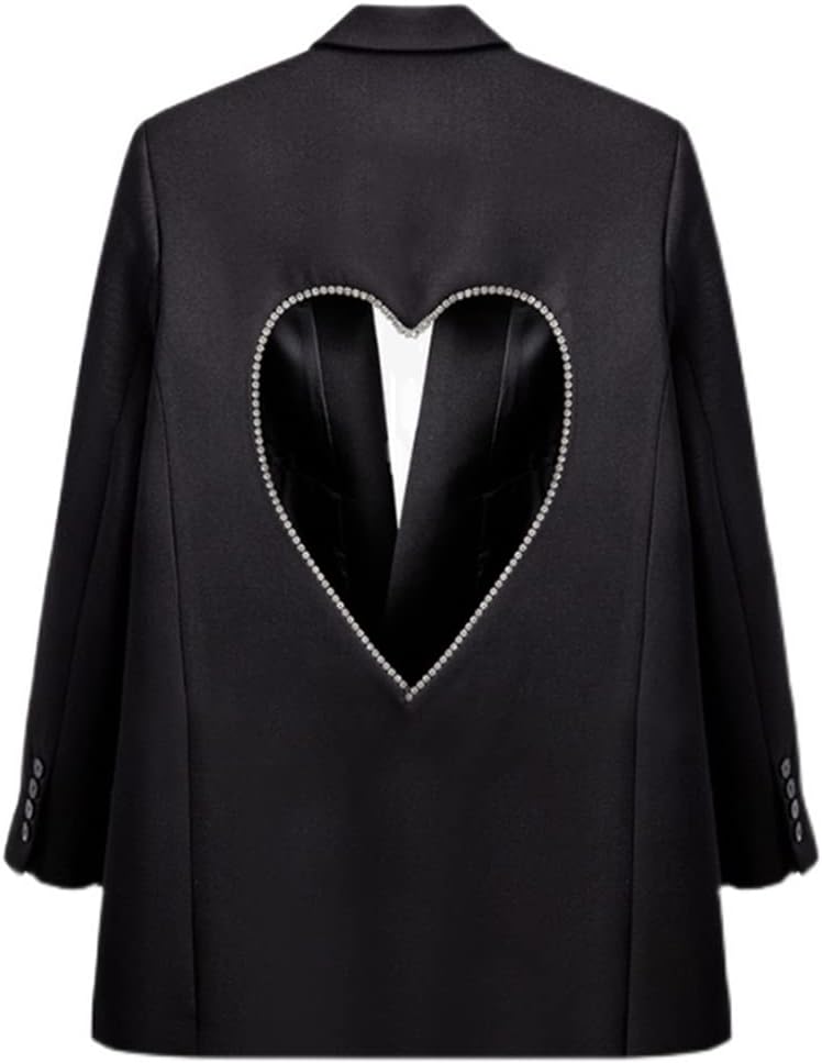 Fashion Black Blazers for Women Patchwork Heart Pattern Notched Long Sleeve Casual Coats Female Autumn Clothes