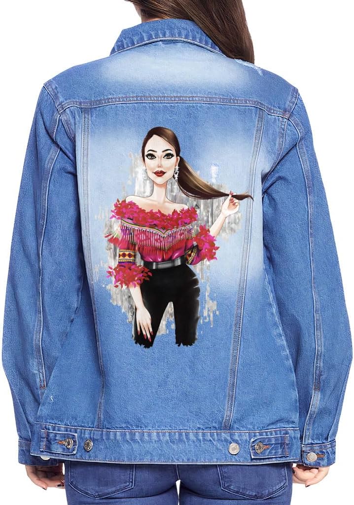 Fashion Illustration Women's Casual Denim Jacket - Cool Art Clothing - Unique Design Apparel - Image 7