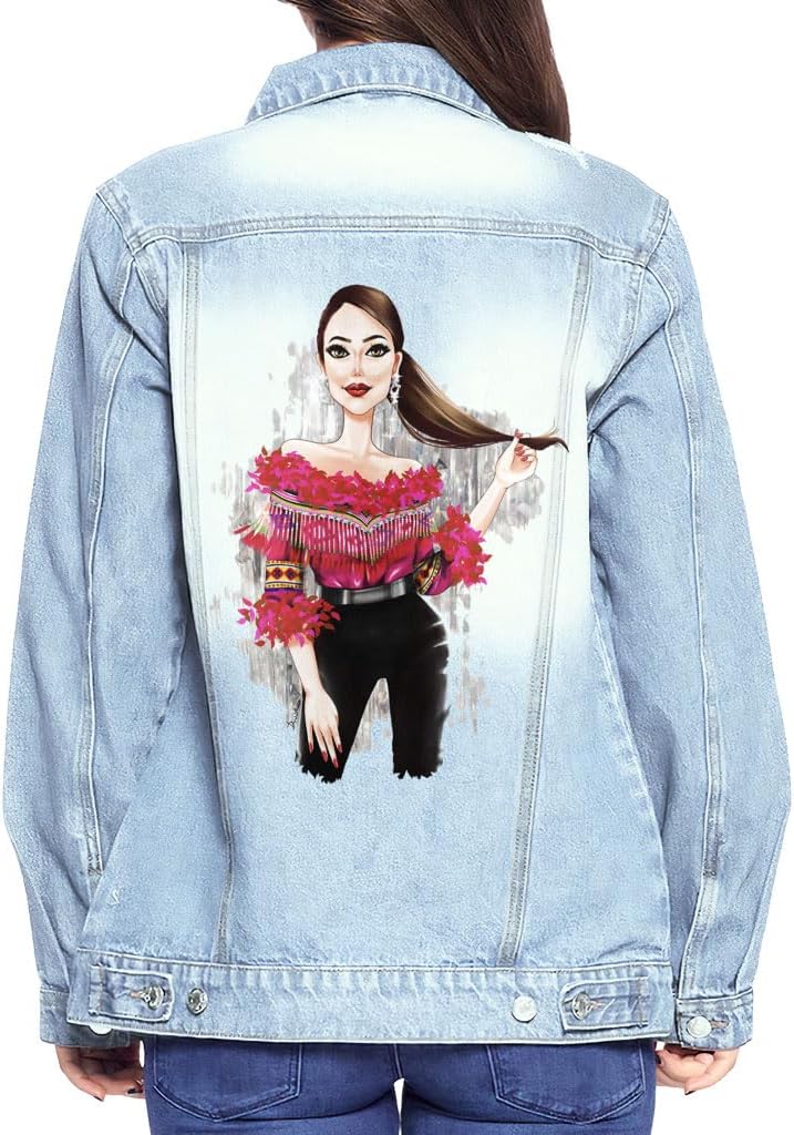 Fashion Illustration Women's Casual Denim Jacket - Cool Art Clothing - Unique Design Apparel