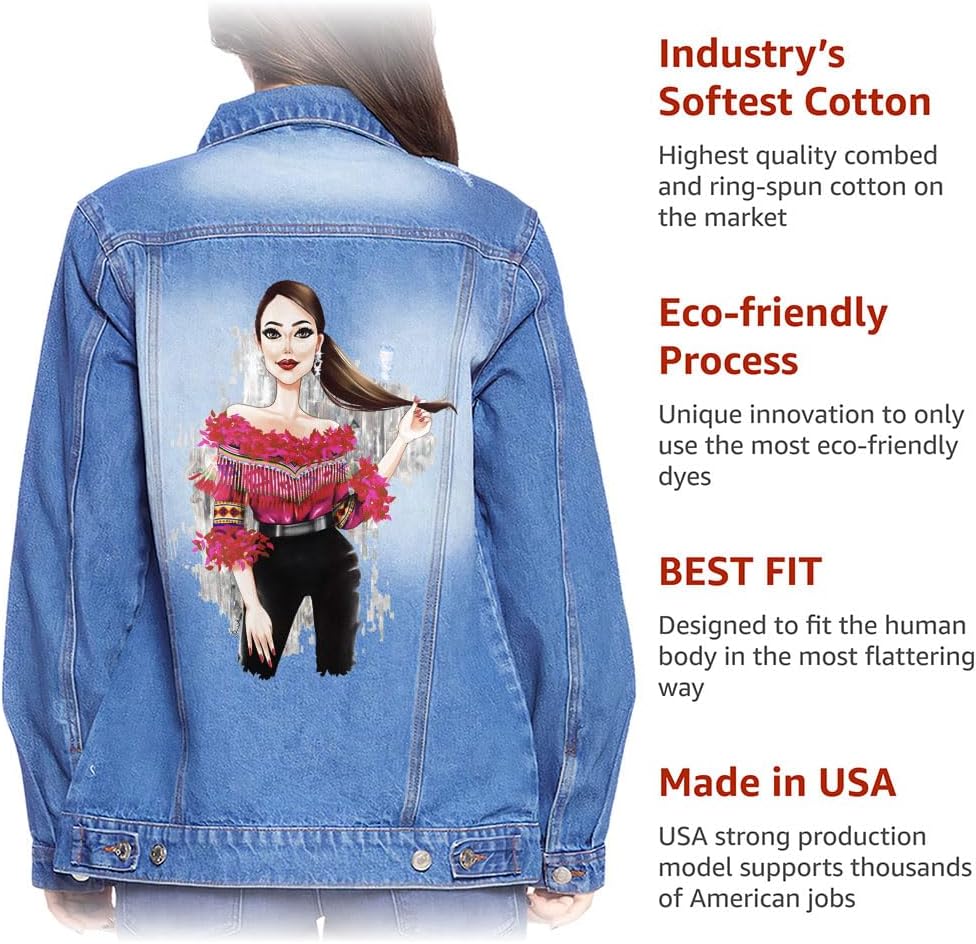 Fashion Illustration Women's Casual Denim Jacket - Cool Art Clothing - Unique Design Apparel - Image 5