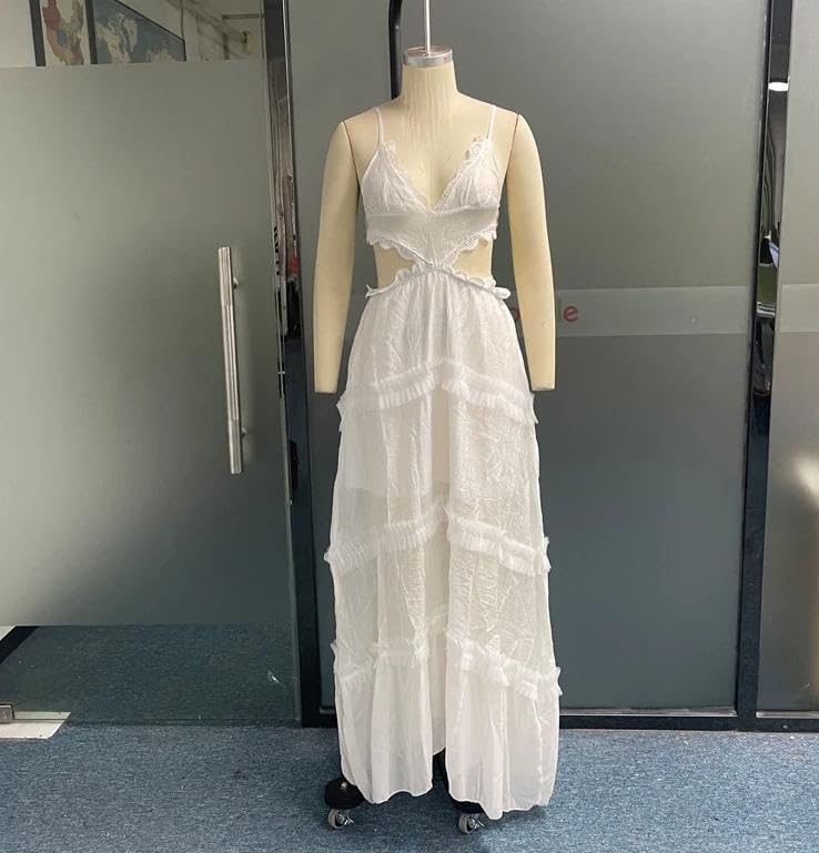 Fashion Summer Casual Sexy Dresses Elegant Strap Lace Perforated Female Clothing Outfits - Image 4