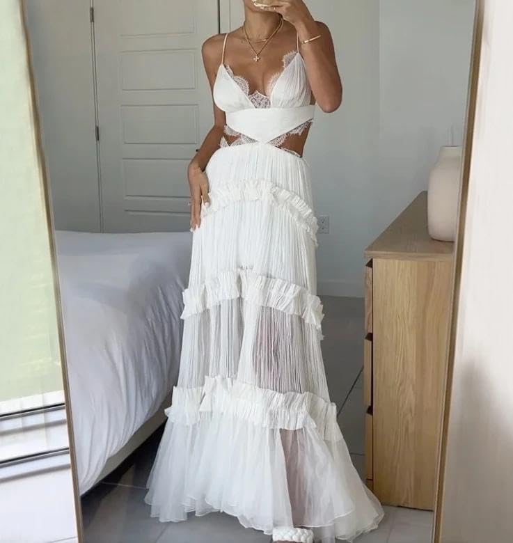 Fashion Summer Casual Sexy Dresses Elegant Strap Lace Perforated Female Clothing Outfits - Image 3