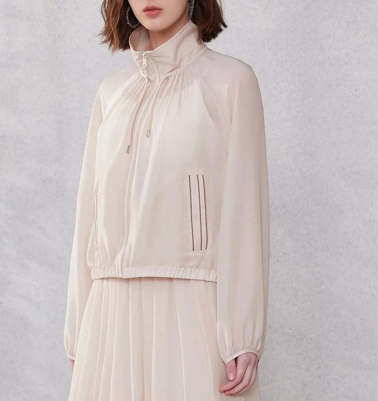 Fashion Women Outwear Acetate Silk Hoodie Zipper Loose Fit Clothing - Image 3