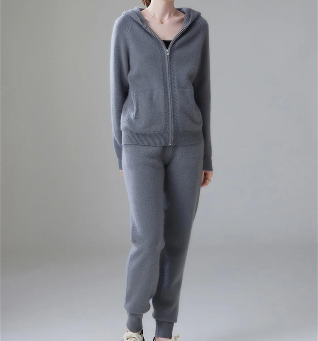 Fashion Zipper Suit Winter Cashmere Knitted Sweater Women Cardigan and Pants Two-Piece Female Clothes - Image 7