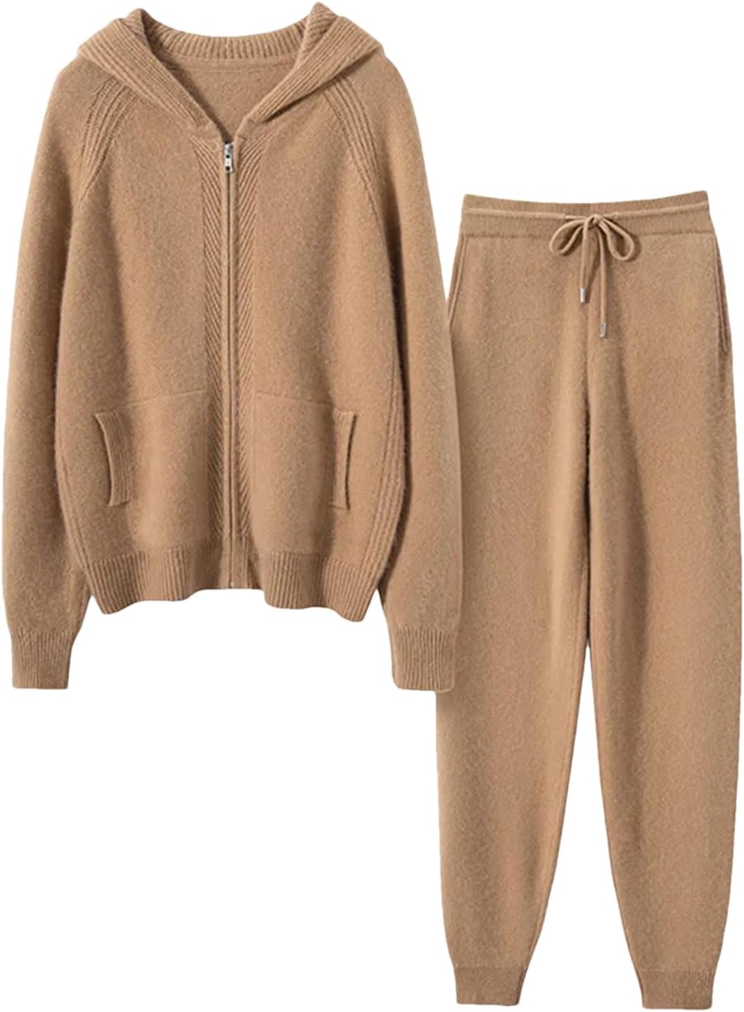 Fashion Zipper Suit Winter Cashmere Knitted Sweater Women Cardigan and Pants Two-Piece Female Clothes - Image 8