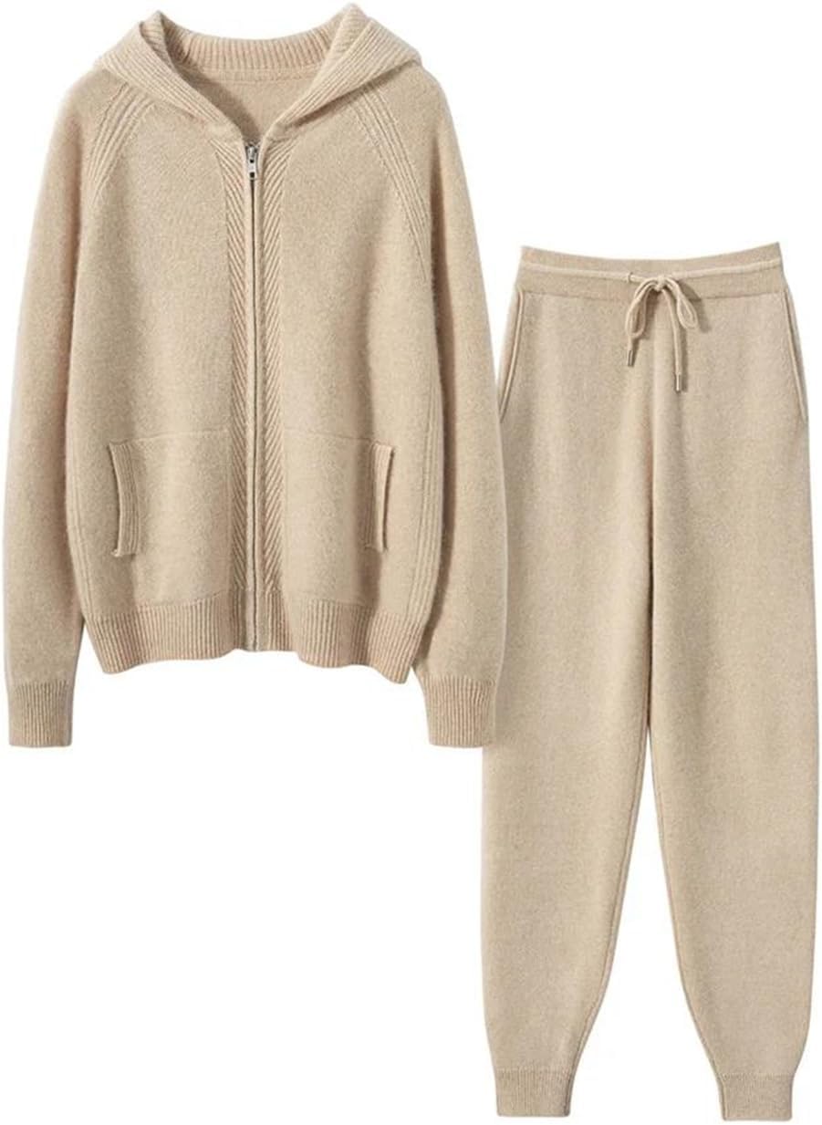 Fashion Zipper Suit Winter Cashmere Knitted Sweater Women Cardigan and Pants Two-Piece Female Clothes - Image 2