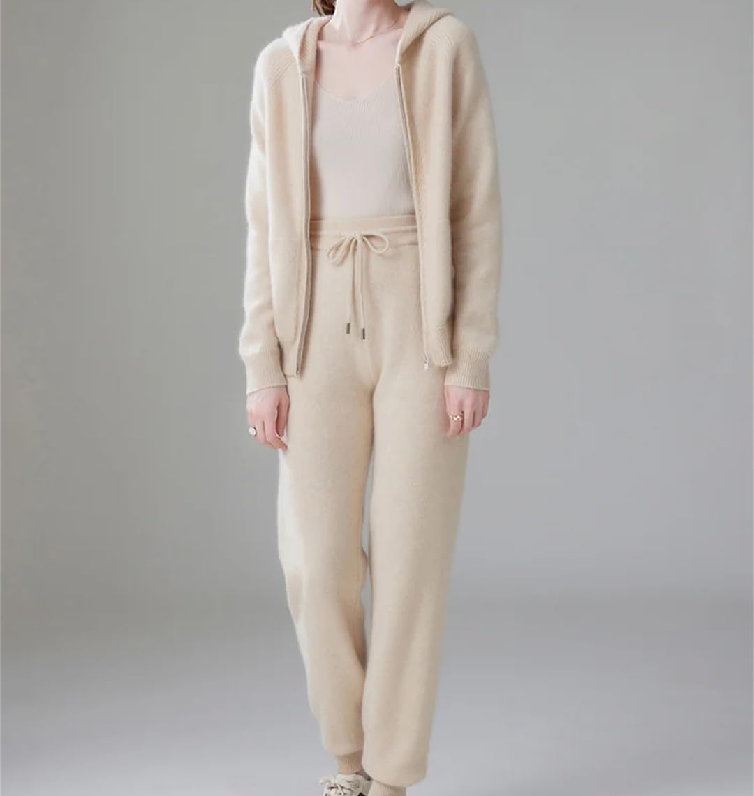 Fashion Zipper Suit Winter Cashmere Knitted Sweater Women Cardigan and Pants Two-Piece Female Clothes - Image 6