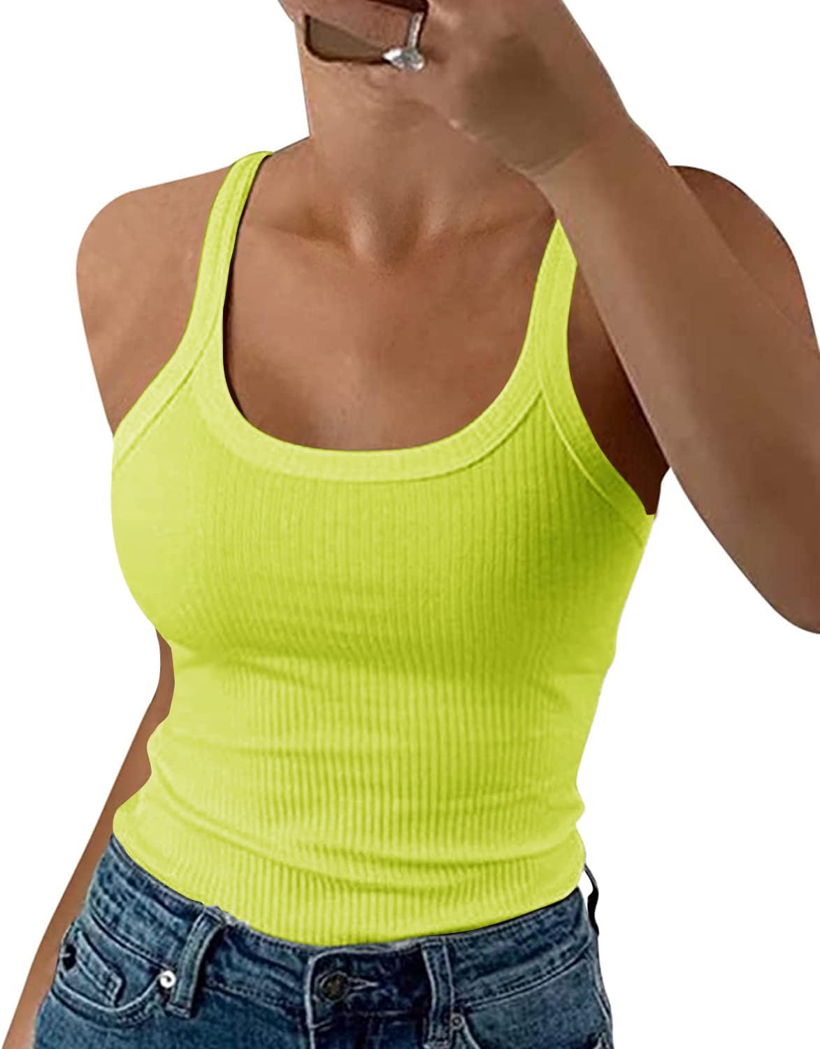 GEMBERA Women Spaghetti Strap Scoop Neck Ribbed Tank Tops Slim Fitted Cotton Camisole Basic Sleeveless Layering Shirts - Image 24