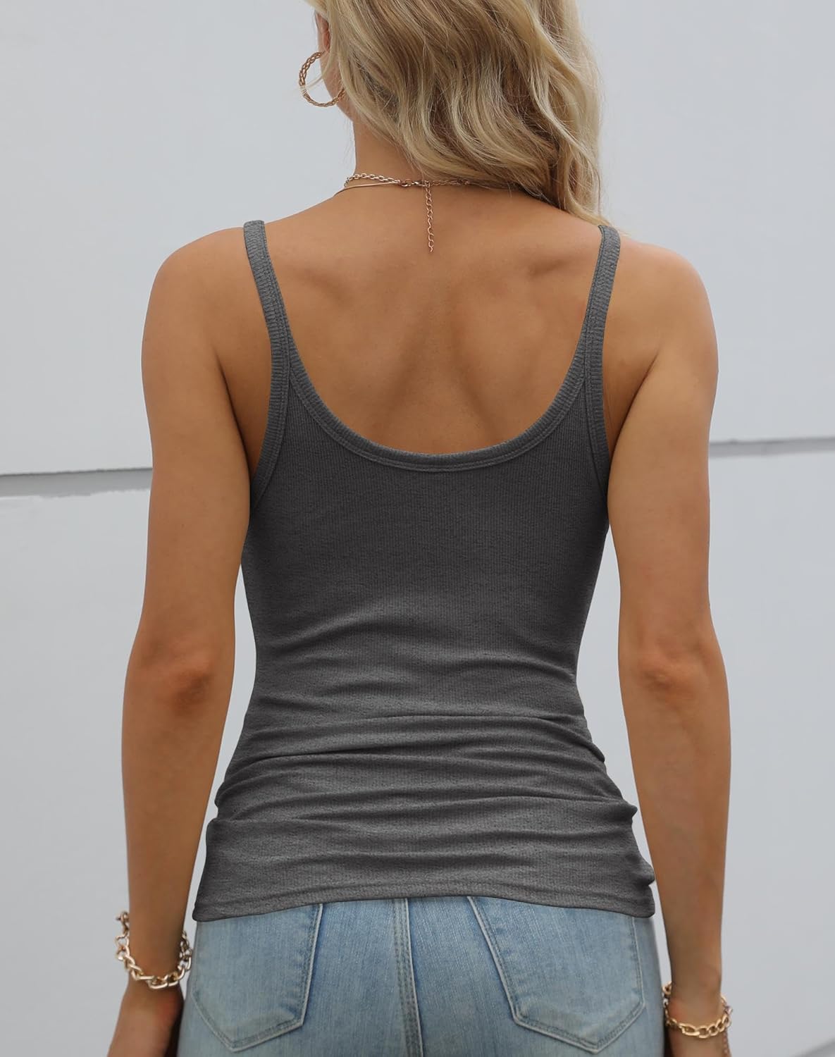GEMBERA Women Spaghetti Strap Scoop Neck Ribbed Tank Tops Slim Fitted Cotton Camisole Basic Sleeveless Layering Shirts - Image 3