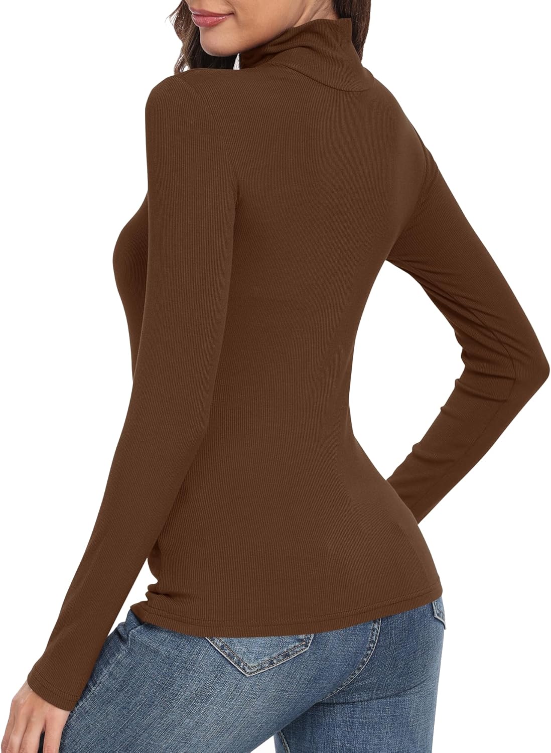 GEMBERA Womens Long Sleeve Turtle Neck Basic Slim Fitted Ribbed Knit Tops Thermal Shirts - Image 3