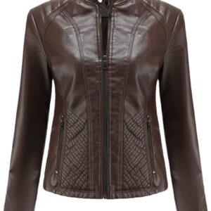 Jegsnoe Women Faux Pu Leather Jackets Autumn Fashion Zipper Pocket Outerwear Slim Biker Jacket Sexy Womens Clothing