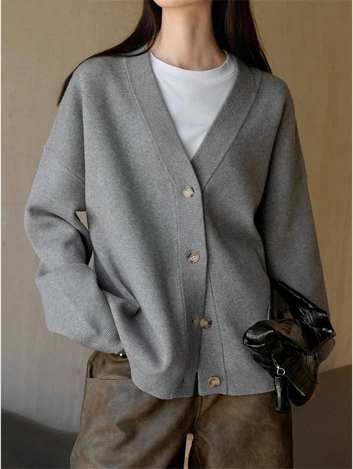 Large Size Knit Cardigan Loose V-Neck Long Sleeve Women's Clothing Blue - Image 2